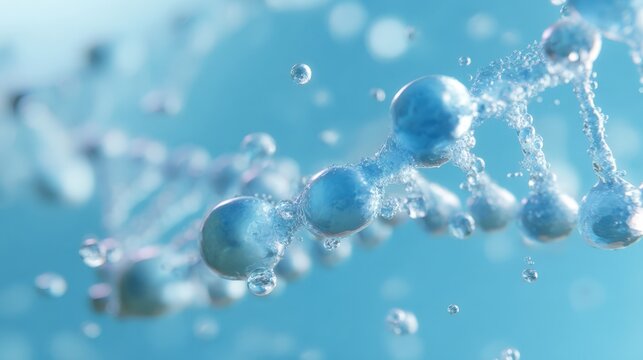 A blue and white image of a DNA strand with many small blue and white dots - Powered by Adobe