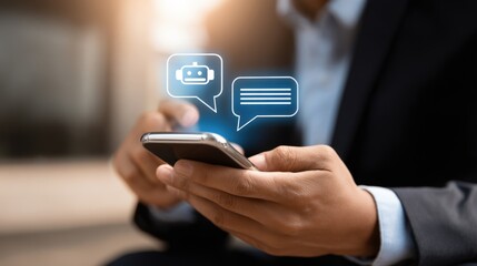 A man is holding a cell phone and texting