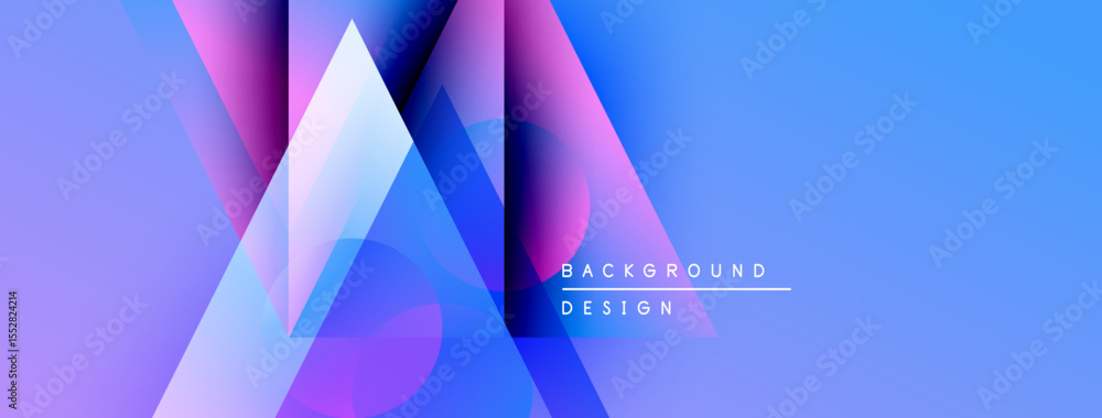 Poster abstract geometric shapes overlap, creating vibrant blue, purple gradients. text reads background de