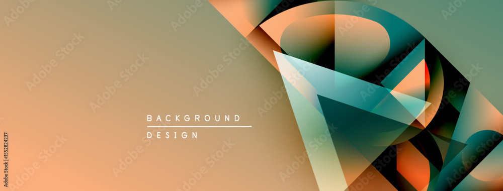 Aufkleber Abstract geometric shapes blend, creating dynamic background. Warm peach tones transition into cool teal hues. Modern design elements present.