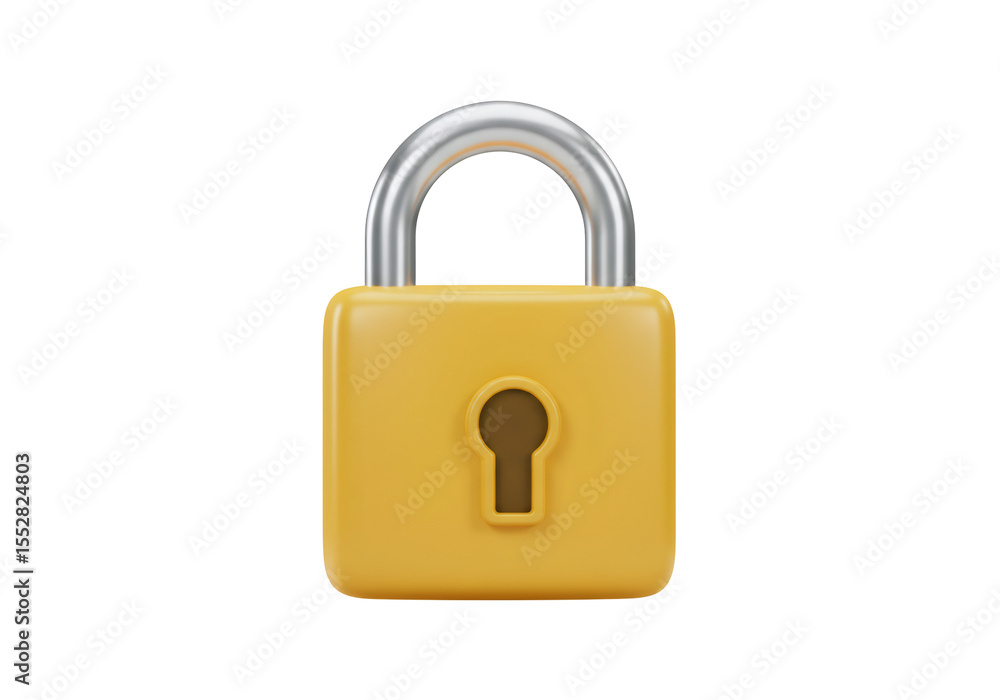 Aufkleber yellow padlock depicting data security with a metallic hasp and keyhole on transparent