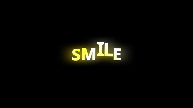 Footage of animated text showing the words Allert, Business, and Smile with bold transitions on a dark background.