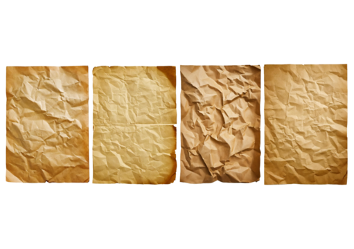 Set Crumpled sheets of old paper isolated on a transparent or white background
