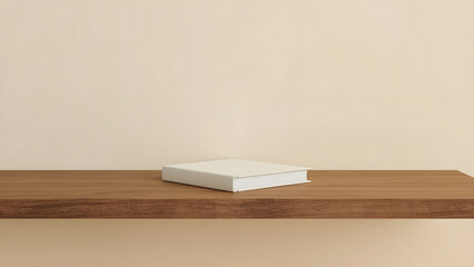 White Book on Wooden Shelf, Minimalist Book Mockup, Blank Book on Shelf