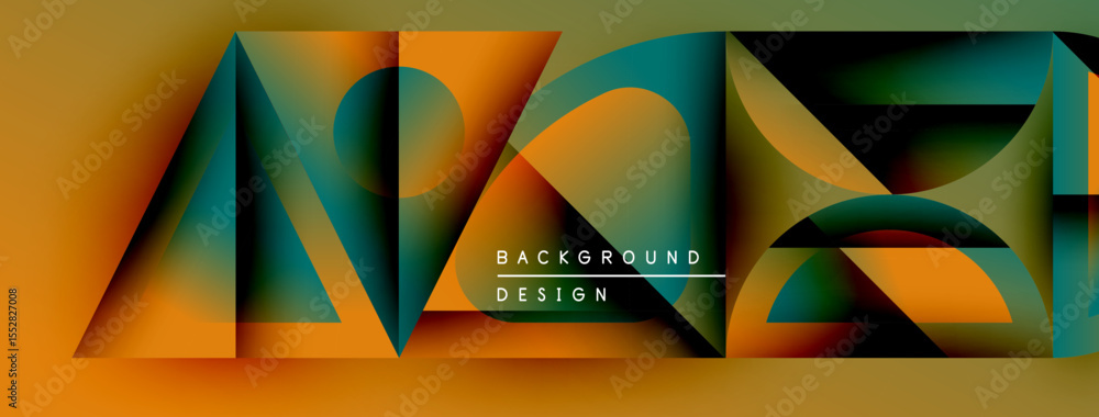 Poster abstract geometric shapes, vibrant colors, layered design. background features text background desig