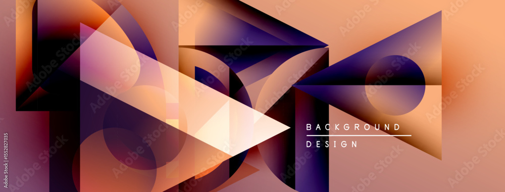 Aufkleber abstract geometric shapes overlap, creating dynamic gradients. warm colors dominate, with purple acc