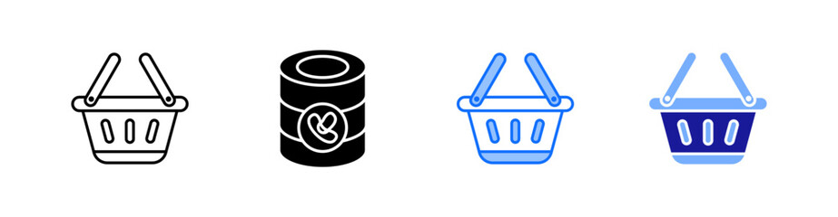 Basket Multiple Style Icon Set Vector 