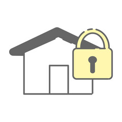 House Security Icon with Locked Padlock