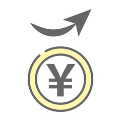 Yen Currency Increasing with Upward Arrow Icon