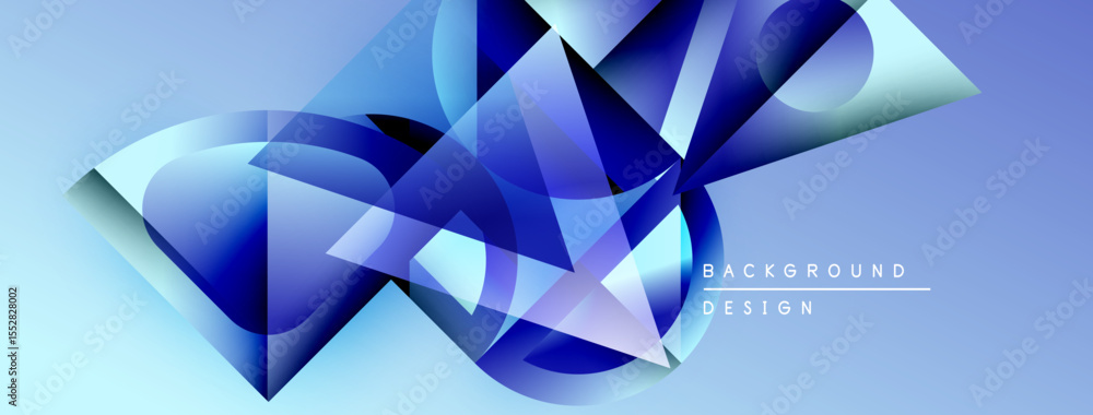 Aufkleber Abstract blue shapes overlap, creating dynamic visual effect. Gradient colors suggest depth, modern design elements present.