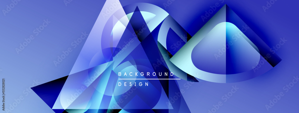 Poster Abstract geometric shapes overlap, creating dynamic blue gradients. Modern design elements suggest technology, innovation, future concepts.