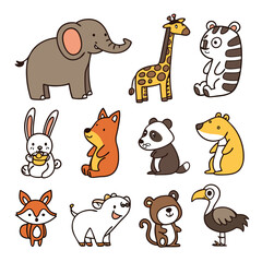 Cartoon Animal Icons – Cute Vector Style Pack | Animal Icon Set – Adorable Cartoon Creatures Vector | Flat Cartoon Animals – Icon Collection for Kids and Apps