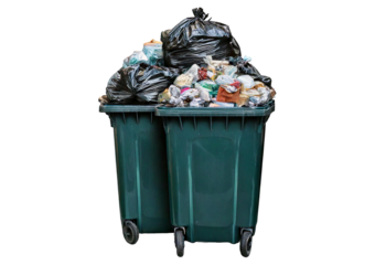Overflowing trash bins filled with garbage, isolated on a transparent or white background