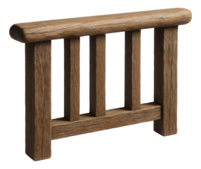 Reclaimed wood outdoor railing with a distressed texture for an eco-conscious garden deck.