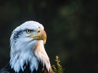 Obraz premium Close-Up Portrait of a Bald Eagle With a Dark Background