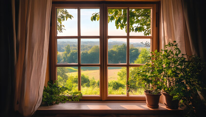 Serene countryside view window
