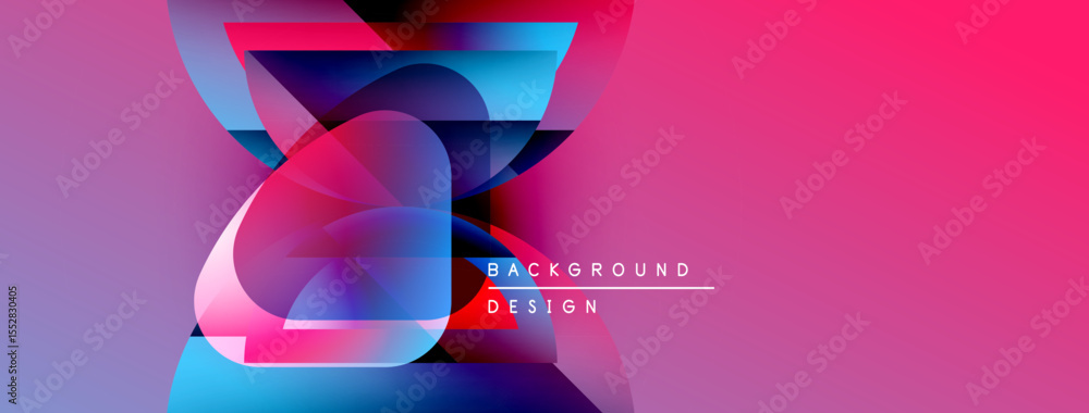 Poster Abstract vibrant background. Overlapping shapes create dynamic visual effect. Pink, blue hues dominate composition. Modern design element.