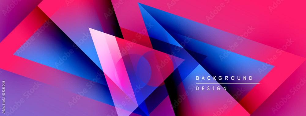 Aufkleber Abstract geometric shapes blend vibrant pinks, blues, purples. Modern design features overlapping layers, creating dynamic visual effect.