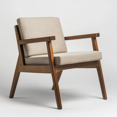Vintage wooden chair with armrests isolated on white background