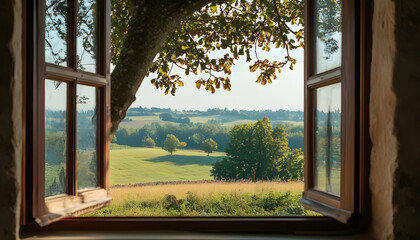 Serene countryside view window