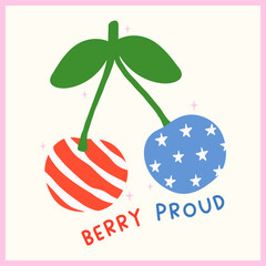 cute retro america cherries with pun text berry proud for 4th of july sublimation, t shirt design, greeting cards or patriotic summer