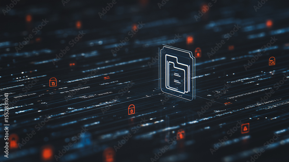 Poster digital data protection: secure digital data storage with cybersecurity concept. file folder icon, d
