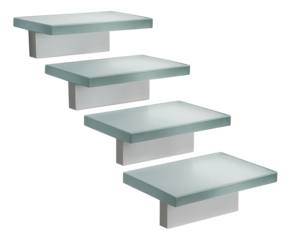 Glass outdoor steps with a frosted finish, adding a touch of modernity to a minimalist home.