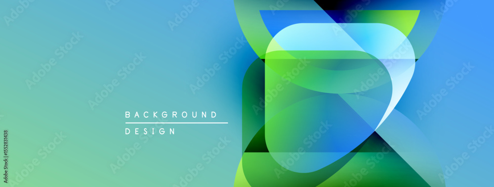 Poster Abstract vibrant design. Overlapping shapes create dynamic visual effect. Gradient colors blend seamlessly, offering modern aesthetic.