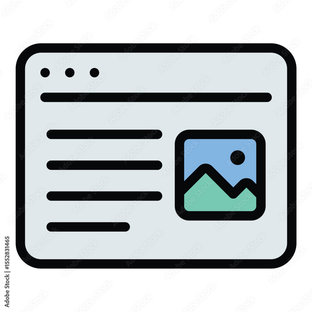 Poster blogger content icon flat line style illustration representing written or visual material created fo