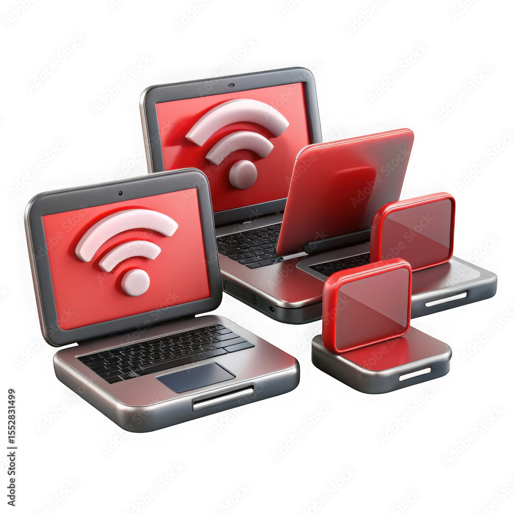 Poster laptops displaying wifi symbol isolated on white background, isolated on transparent background