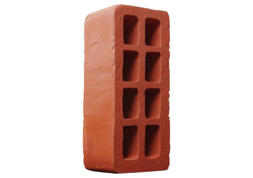 Solid clay bricks used for construction,Old red brick isolated on a transparent or white background