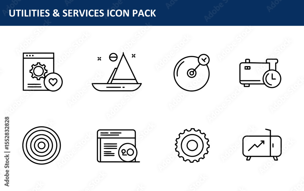 Poster utilities and services icon pack with various line illustrations. collection of simple, graphic symb
