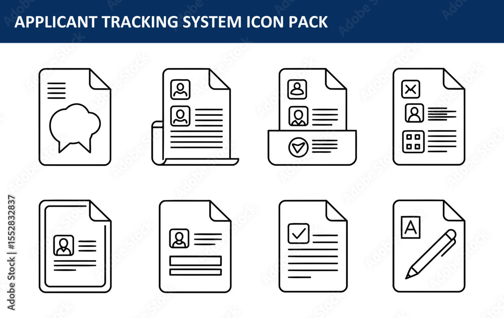 Poster applicant tracking system icons depicting various stages of the process in a clean, minimalist style