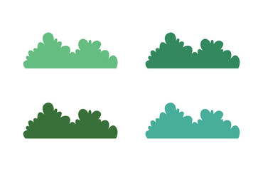 Flat Bushes and Grass Set. Color Nature Elements for Garden Scene