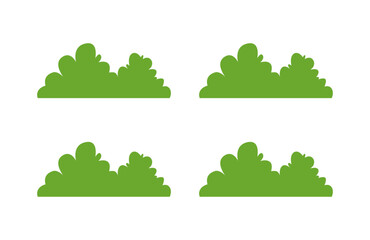 Flat Bushes and Grass Set. Color Nature Elements for Garden Scene