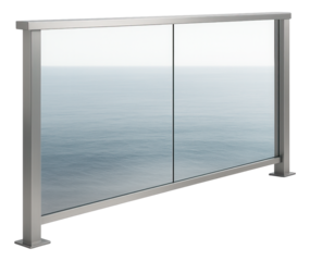 Glass balustrade outdoor terrace for a seaside apartment, offering unobstructed views of the ocean.