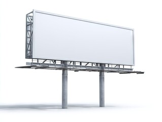 Obraz premium A large, blank billboard on two grey concrete pillars, set against a white background, ready for advertising