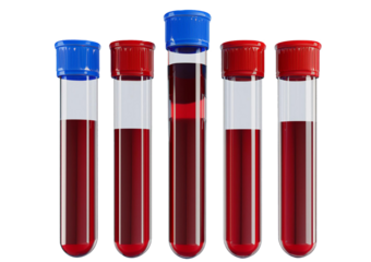 Test tubes with blood. Plastic medical flasks. isolated on a transparent or white background