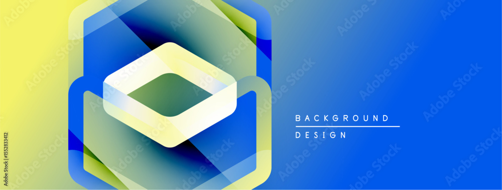 Poster Abstract geometric design. Hexagonal layers create illusion, vibrant colors blend. Modern background suitable for digital projects.