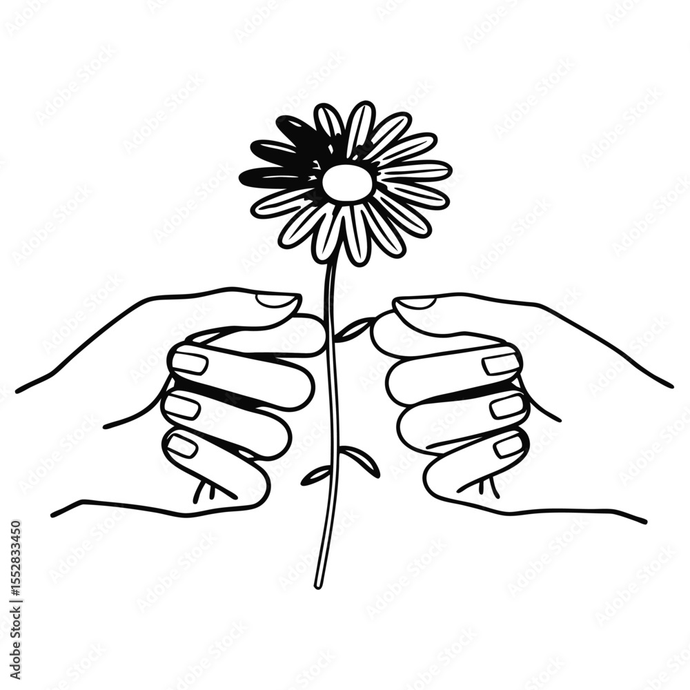 Poster minimalist single line drawing of two hands clasped together symbolizing unity connection and suppor