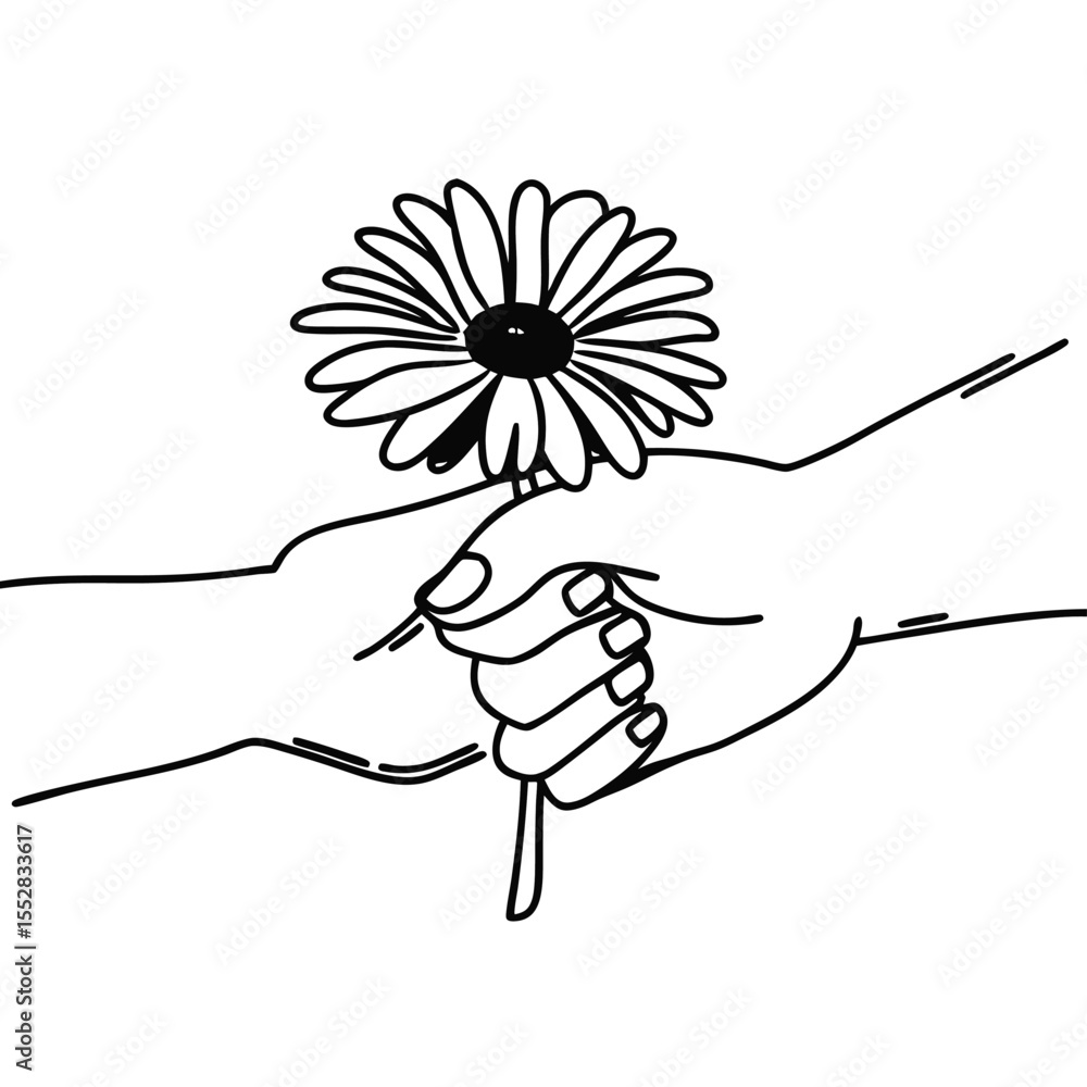 Poster minimalist single line drawing of two hands gently holding each other symbolizing connection support