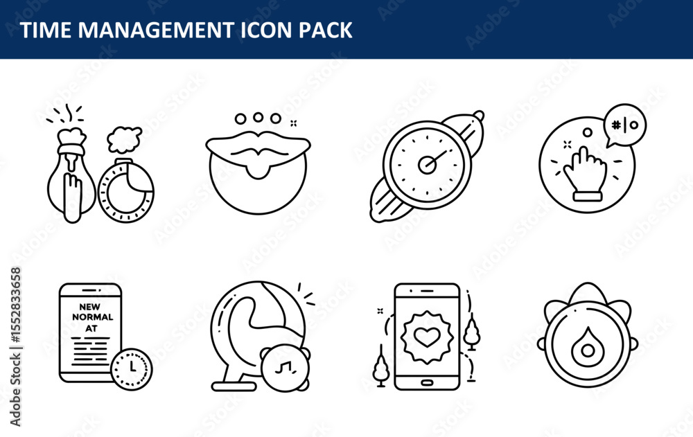 Poster the time management icons collection showing various elements of modern life is depicted in a set of