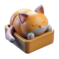 3d Cute Cat Character Sleeping In A Box