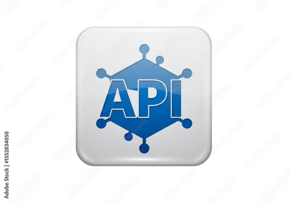 Poster api icon blue glossy square shape for technological integration web solution