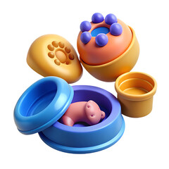 3d Icon Set Of Cat Paws Toys Food
