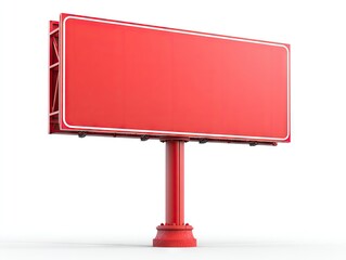 Obraz premium A large, blank, red billboard on a red pole, isolated on a white background. The billboard has a white border