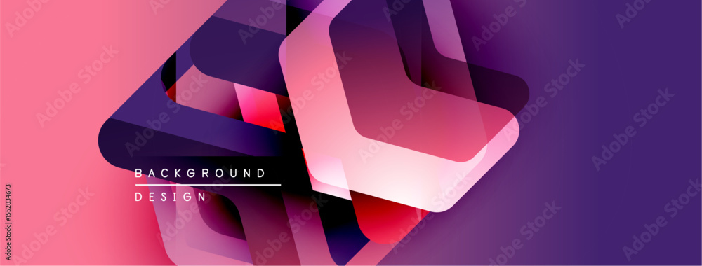 Poster abstract geometric shapes overlap. pink, purple hues create modern background design. gradient color