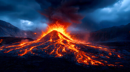 Fototapeta premium Volcanic Eruption Stormy