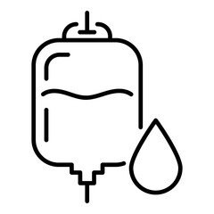 Blood bag icon, symbolizing blood donation, transfusion, emergency care, and medical treatment.