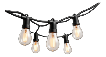 Outdoor string lights for a cottage balcony, creating a cozy evening atmosphere with warm, ambient lighting.